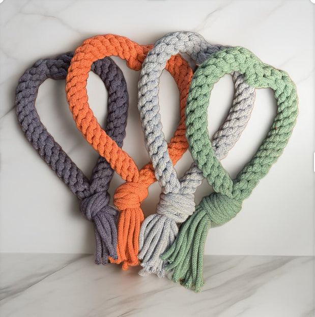 Dog heart tug toy, recycled, eco-friendly, handmade dog toy, pull toy, puppy teething toy