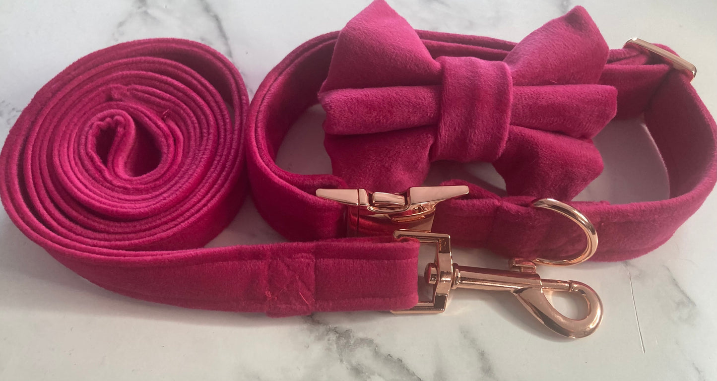 Luxury pink velvet dog lead, handmade pet lead, rose-gold hardware, matching dog accessories