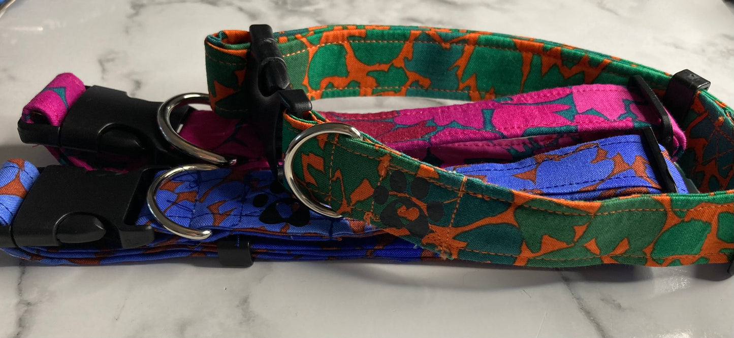 Ombre leaf green/pink/blue adjustable dog collar, handmade dog collar, matching dog accessories