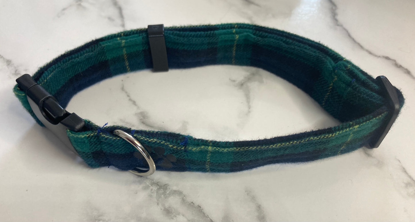 Green tartan dog collar, handmade, adjustable pet collar, matching dog accessories