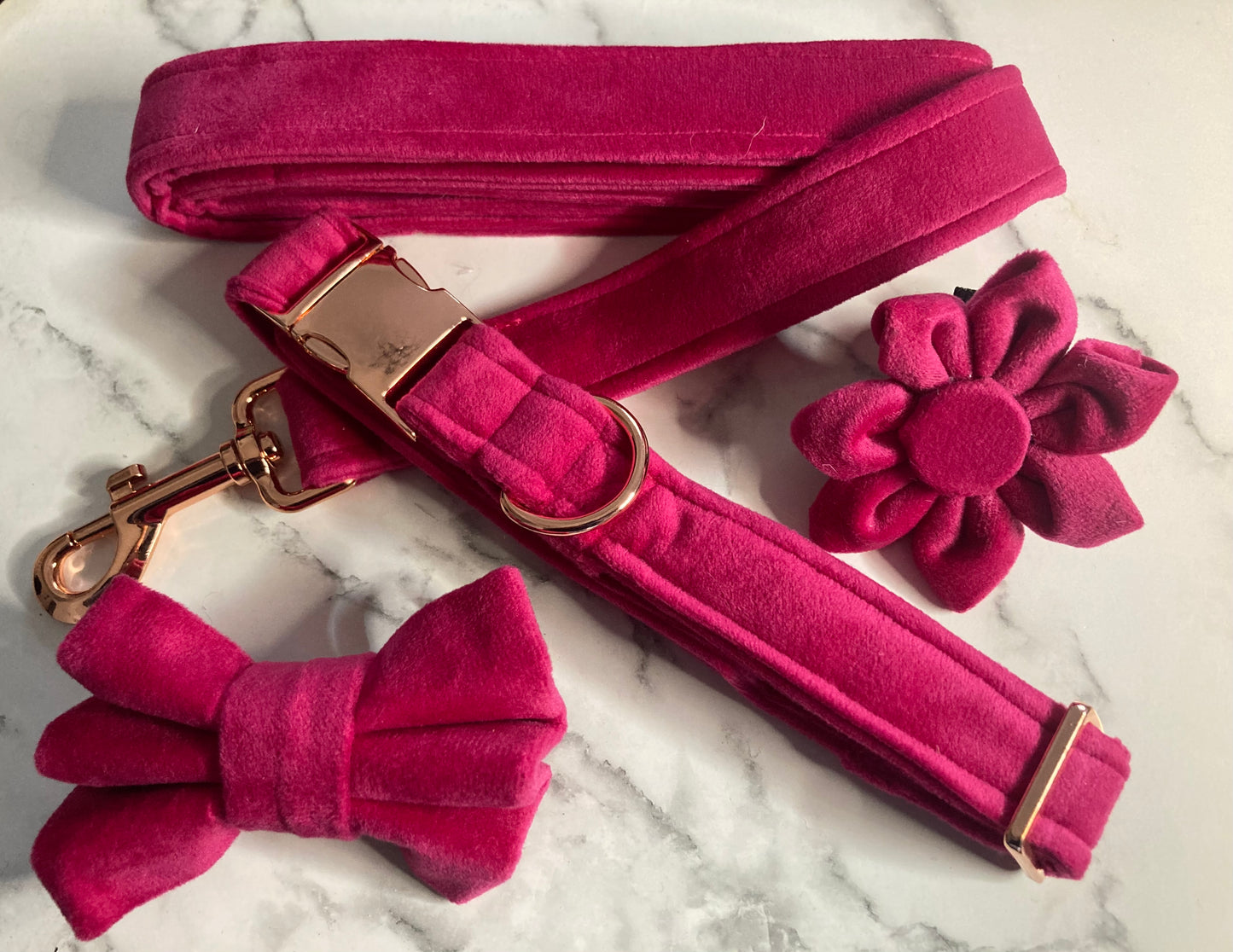 Pink Velvet Dog Collar Flower – Handmade Luxury Dog Accessory