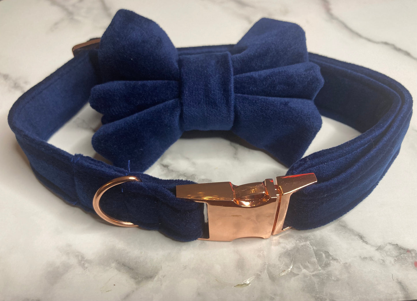 Luxury navy velvet dog bow tie, handmade pet bow tie, matching dog accessories