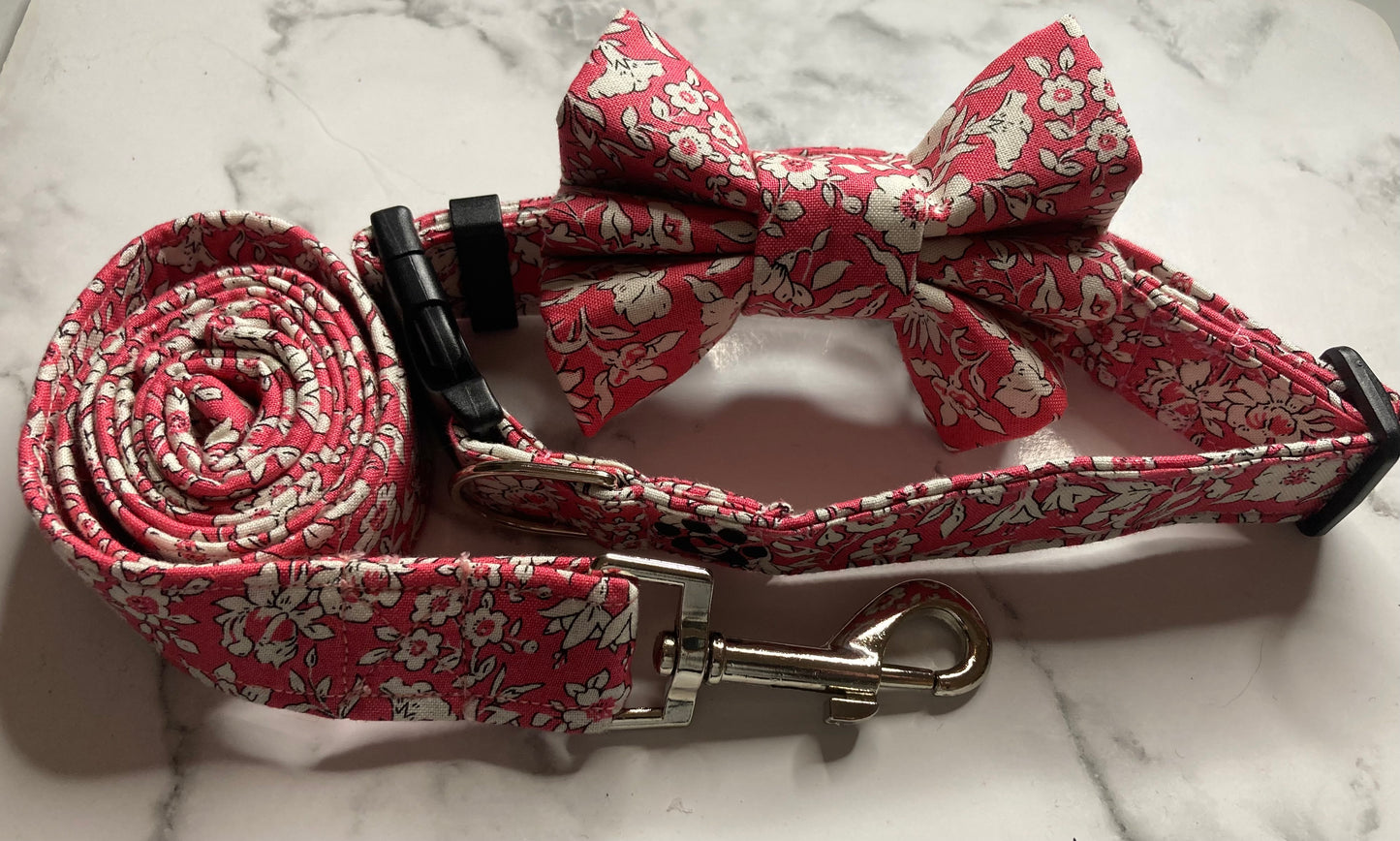 Liberty dog bow tie in pink, handmade, floral pet bow tie, designer fabric, matching dog accessories