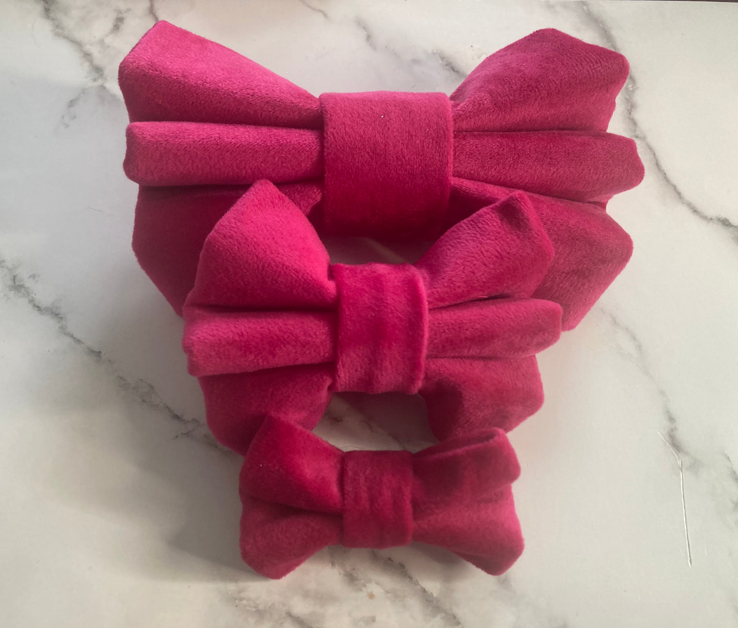 Luxury pink velvet dog bow tie, handmade pet bow tie, matching dog accessories