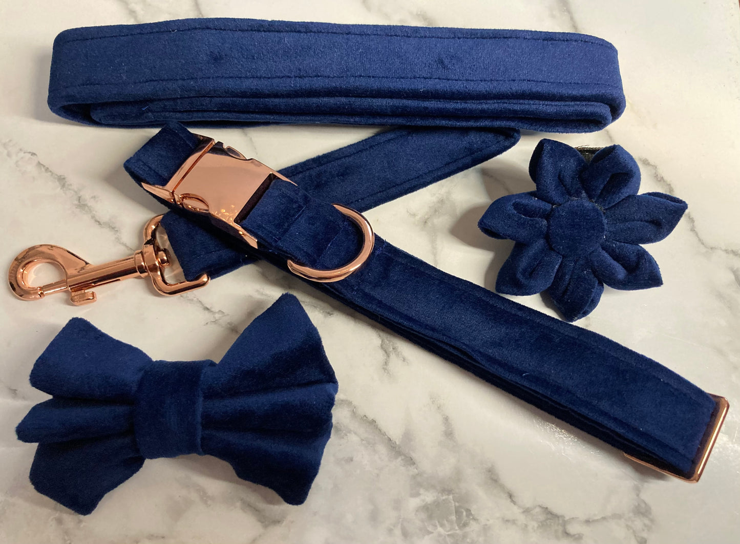 Navy Luxury Velvet Dog Collar Flower: Pet Collar Accessory