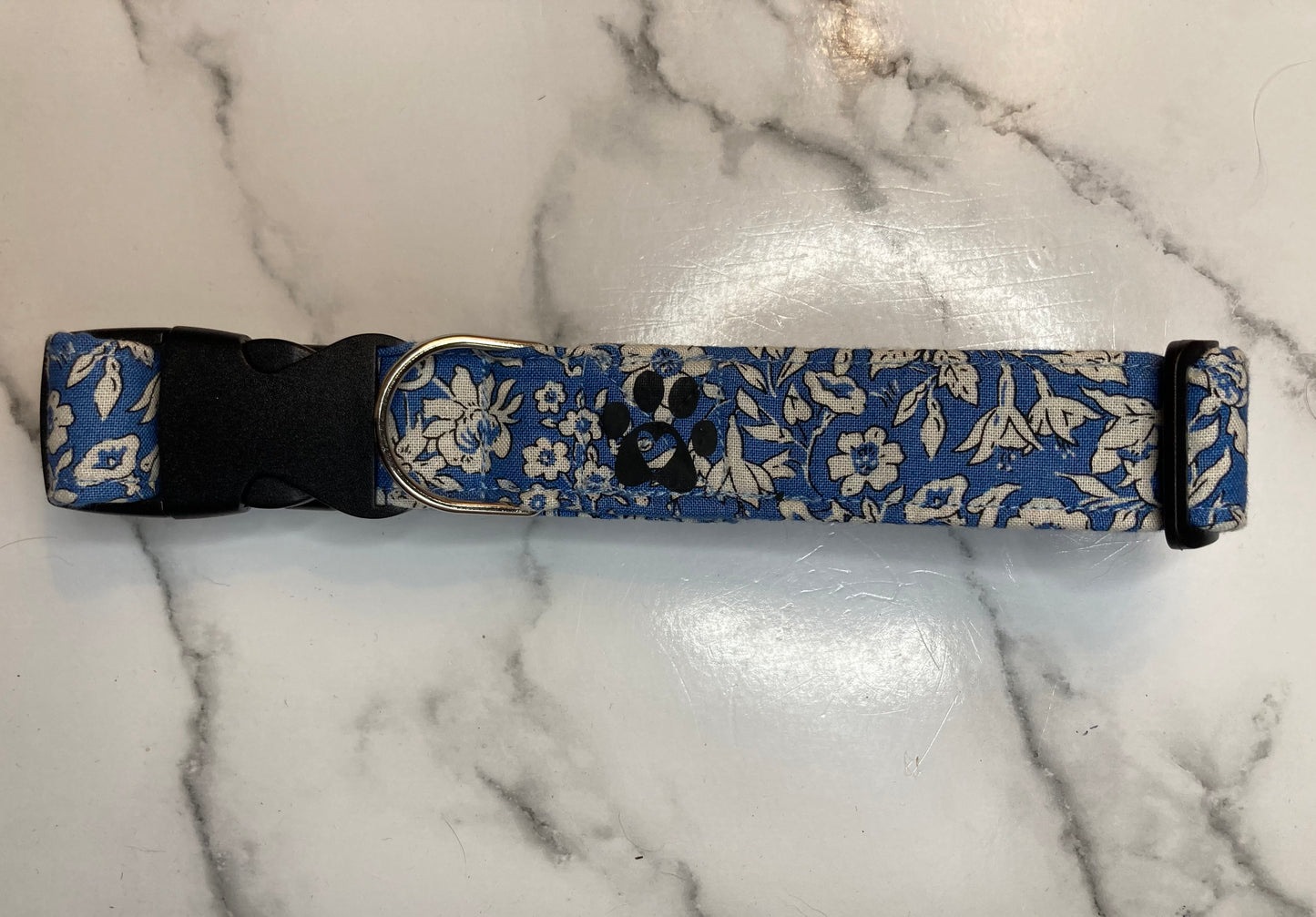 Liberty fabric dog collar in blue, handmade, adjustable, floral pet collar, designer fabric, matching dog accessories