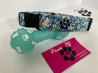 Liberty fabric dog collar in blue, handmade, adjustable, floral pet collar, designer fabric, matching dog accessories