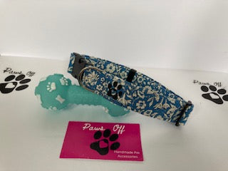 Liberty fabric dog collar in blue, handmade, adjustable, floral pet collar, designer fabric, matching dog accessories