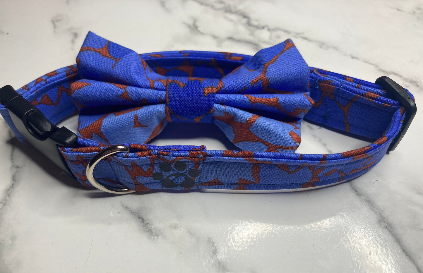 Ombre blue leaf dog bow tie, handmade pet bow tie, designer fabric, matching dog accessories