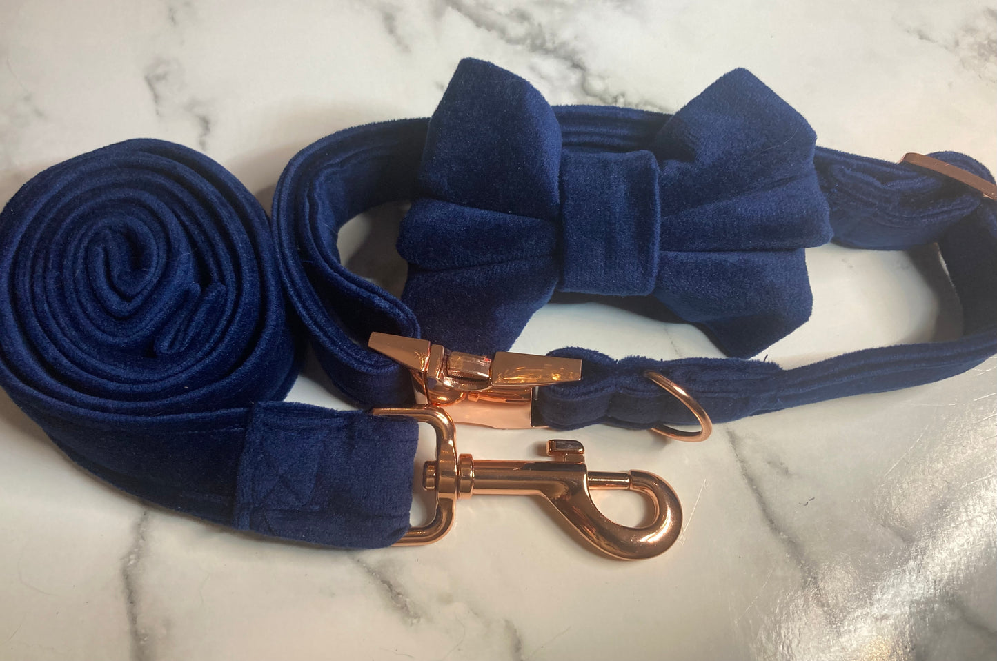 Luxury navy velvet dog bow tie, handmade pet bow tie, matching dog accessories