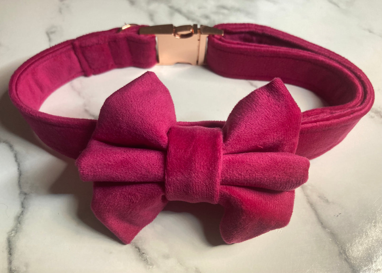 Luxury pink velvet dog collar, handmade, rose-gold hardware, adjustable pet collar, matching dog accessories