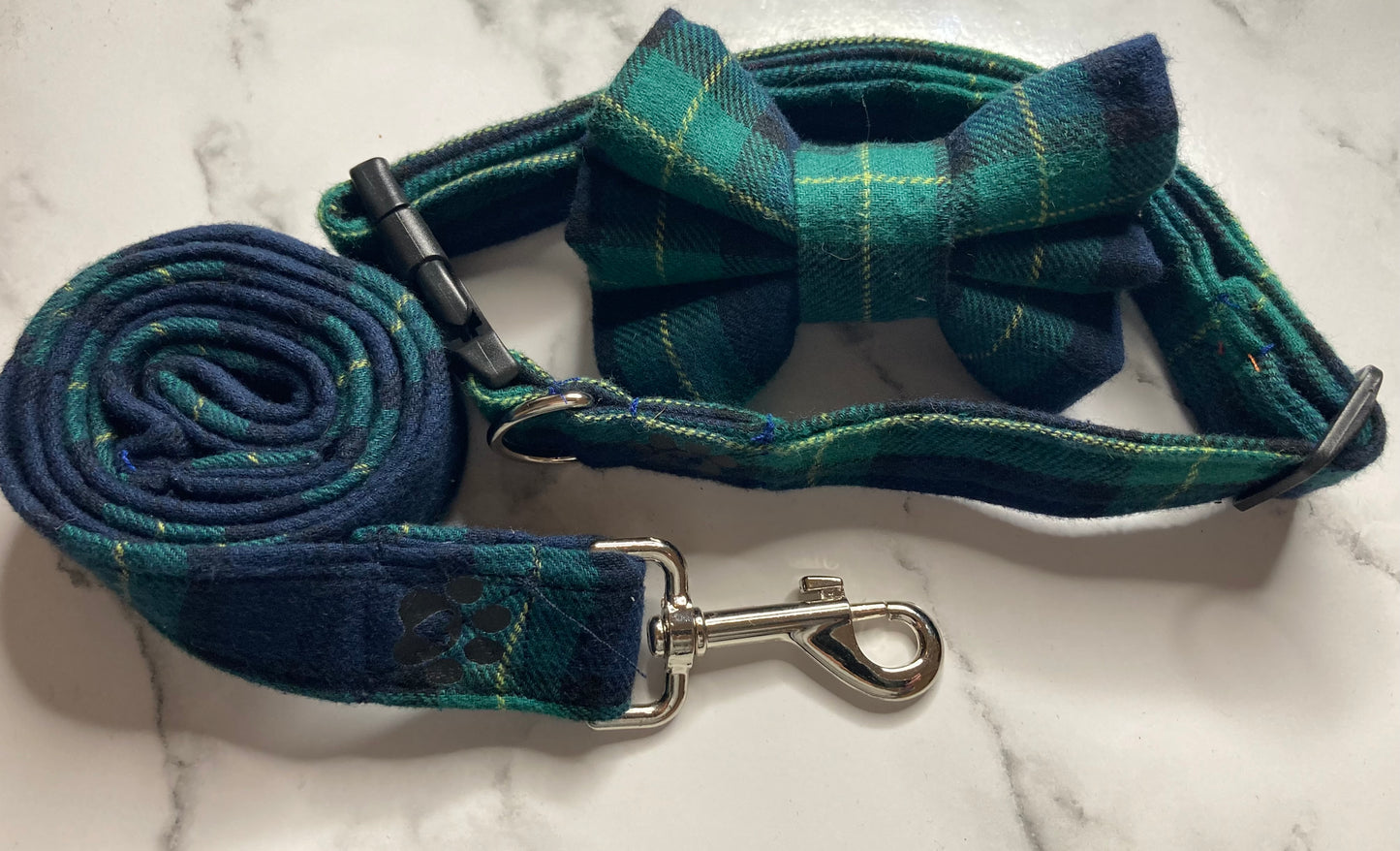 Green tartan dog collar, handmade, adjustable pet collar, matching dog accessories