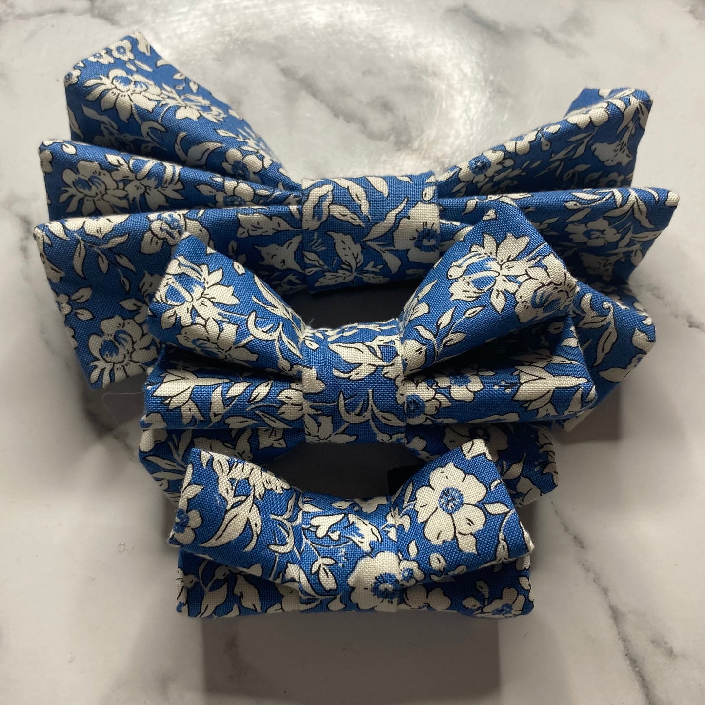 Liberty dog bow tie in blue, handmade, floral pet bow tie, designer fabric, matching dog accessories
