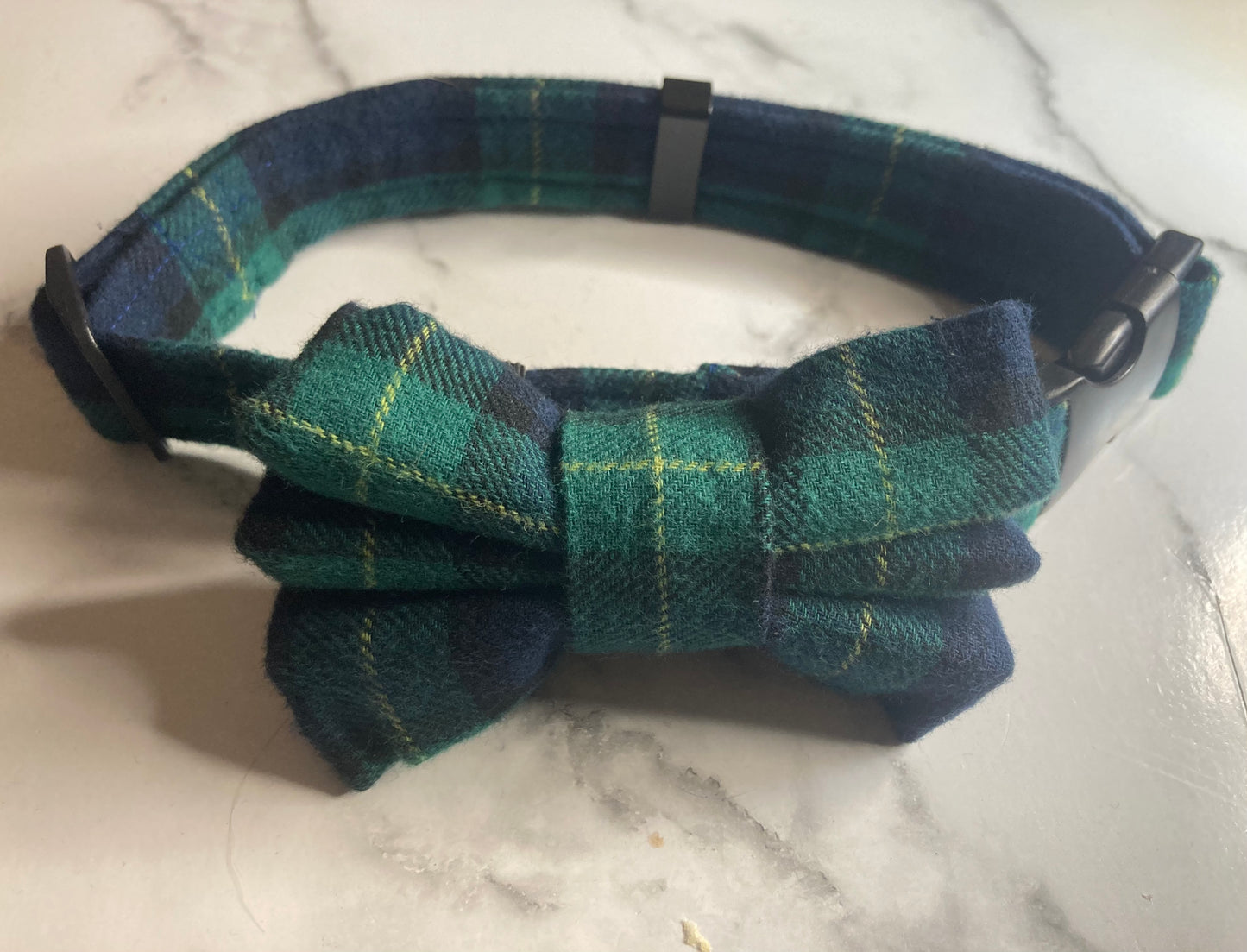 Green tartan dog collar, handmade, adjustable pet collar, matching dog accessories