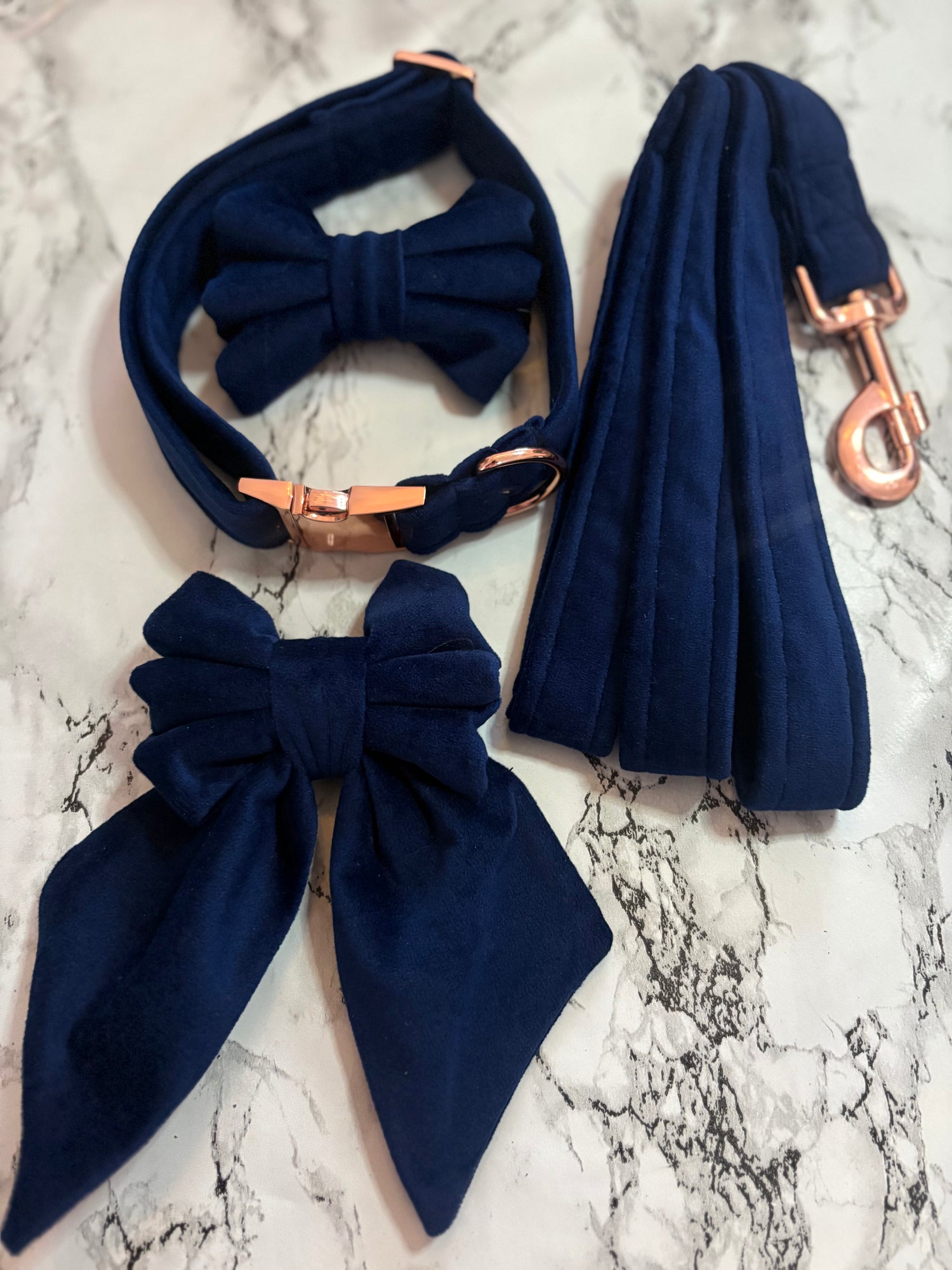 Luxury Navy Velvet Dog Accessories Collection