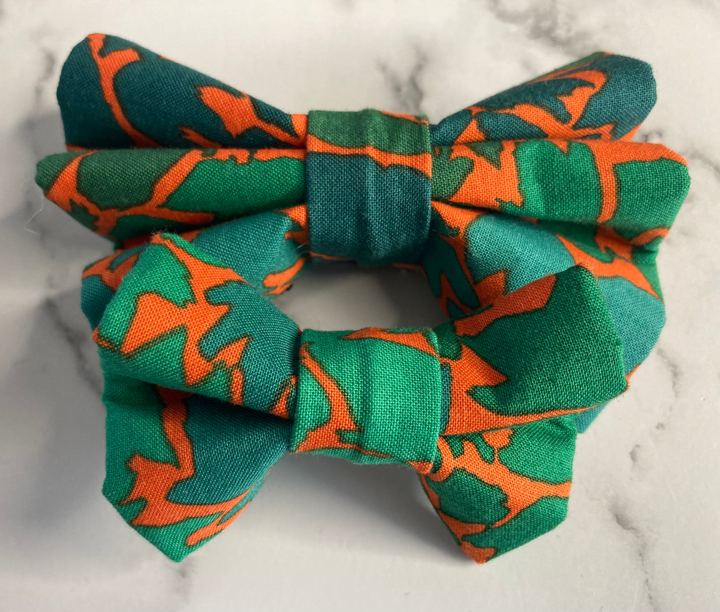 Ombre leaf orange/green handmade personalised dog collar set, adjustable collar, lead, bow tie and bandana