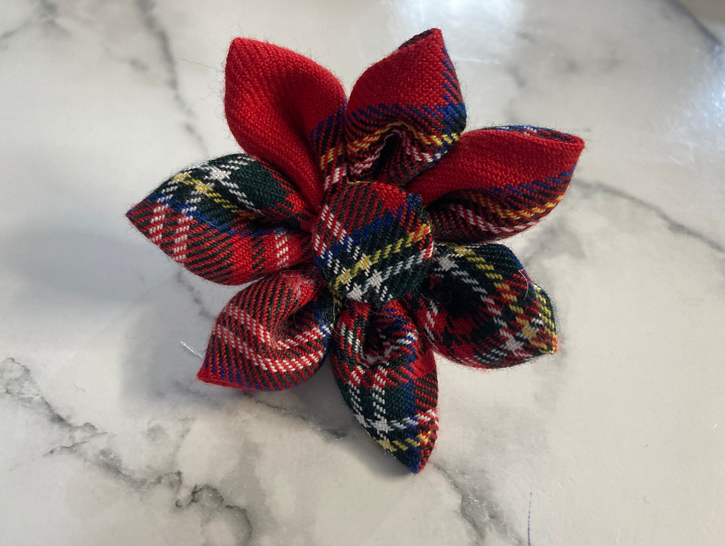 Red Tartan Handmade Dog Collar Flower: Plaid Pet Collar Accessory