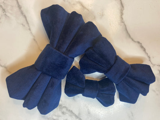 Luxury navy velvet dog bow tie, handmade pet bow tie, matching dog accessories