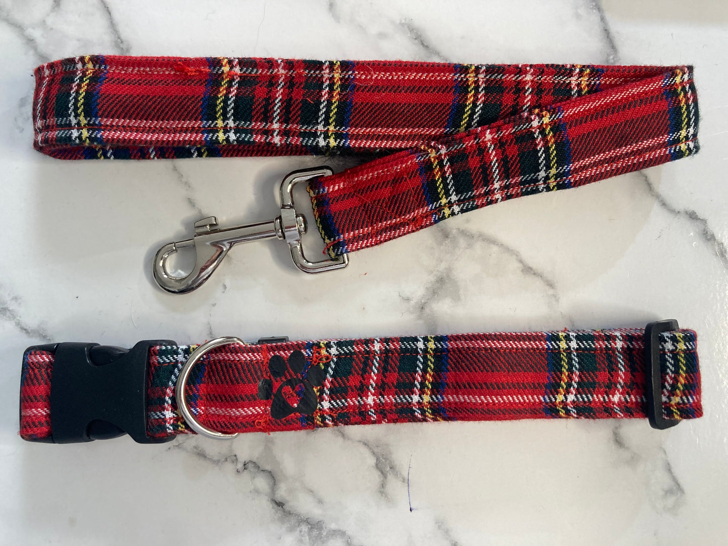 Red tartan dog lead, handmade pet lead, matching dog accessories