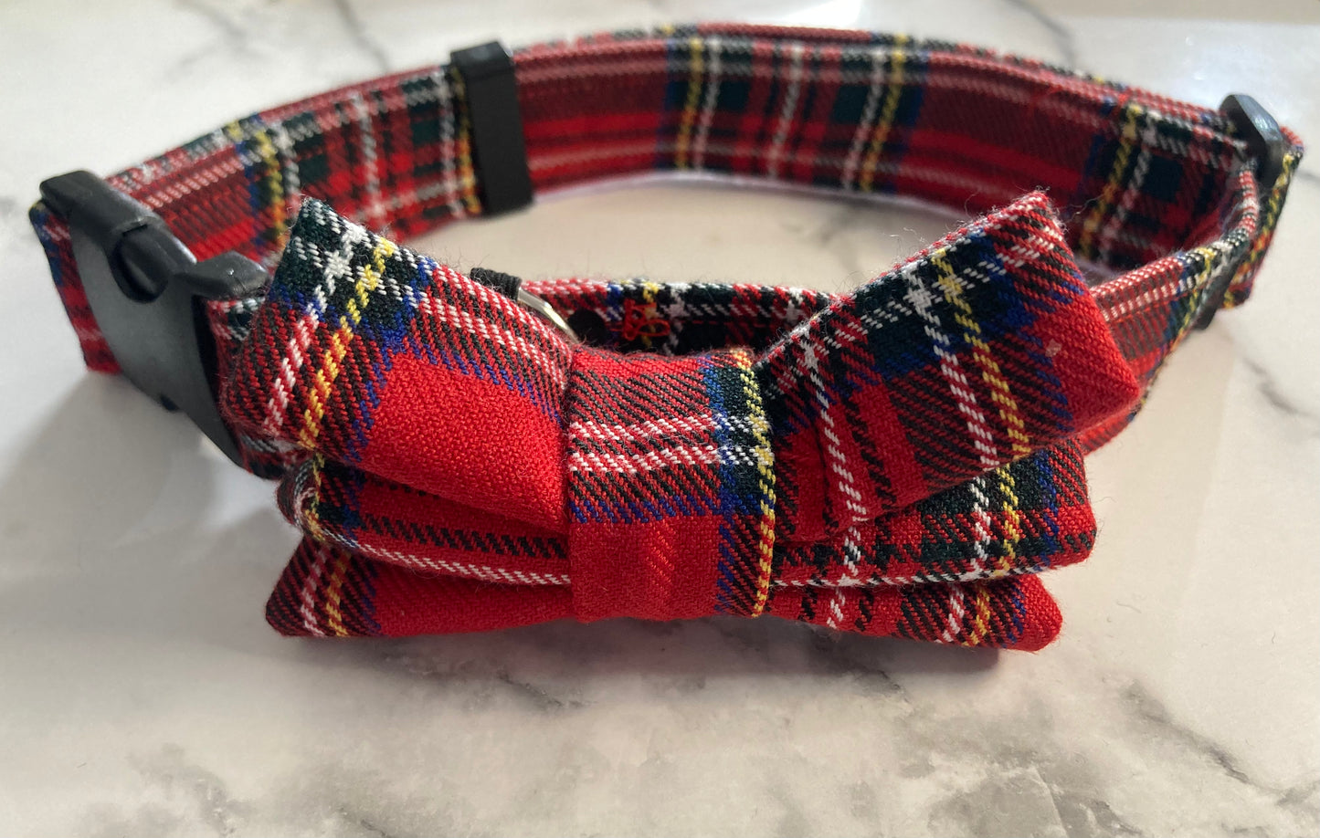Red Tartan Dog Bow Tie - Handmade Dog Collar Accessory