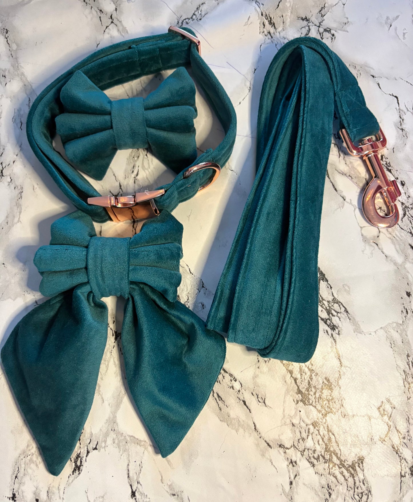 Green Velvet Dog Sailor Bow – Handmade Luxury Dog Collar Accessory
