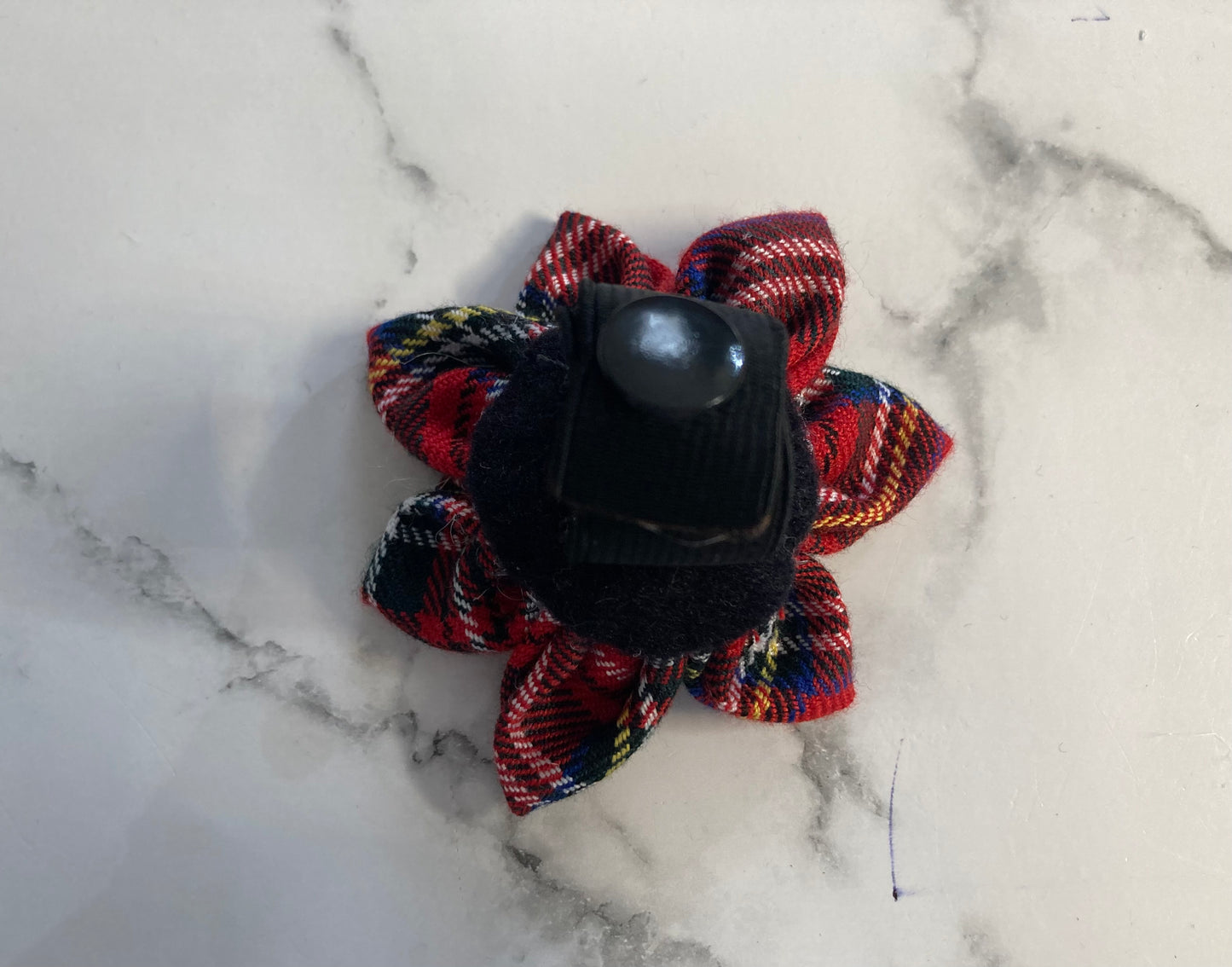 Red Tartan Handmade Dog Collar Flower: Plaid Pet Collar Accessory