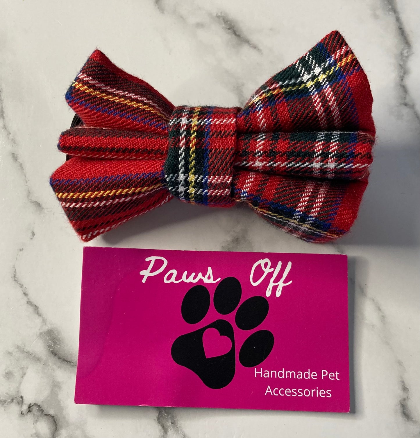 Tartan Red Handmade Personalised Adjustable Dog Collar set and matching Lead, Bow Tie and Bandanas