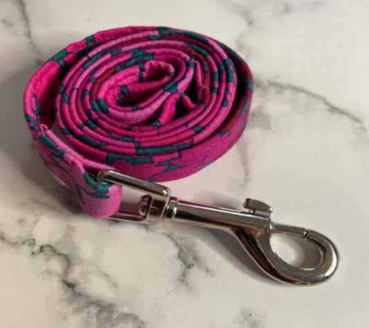 Ombre pink leaf dog lead, handmade pet lead, designer fabric, matching dog accessories