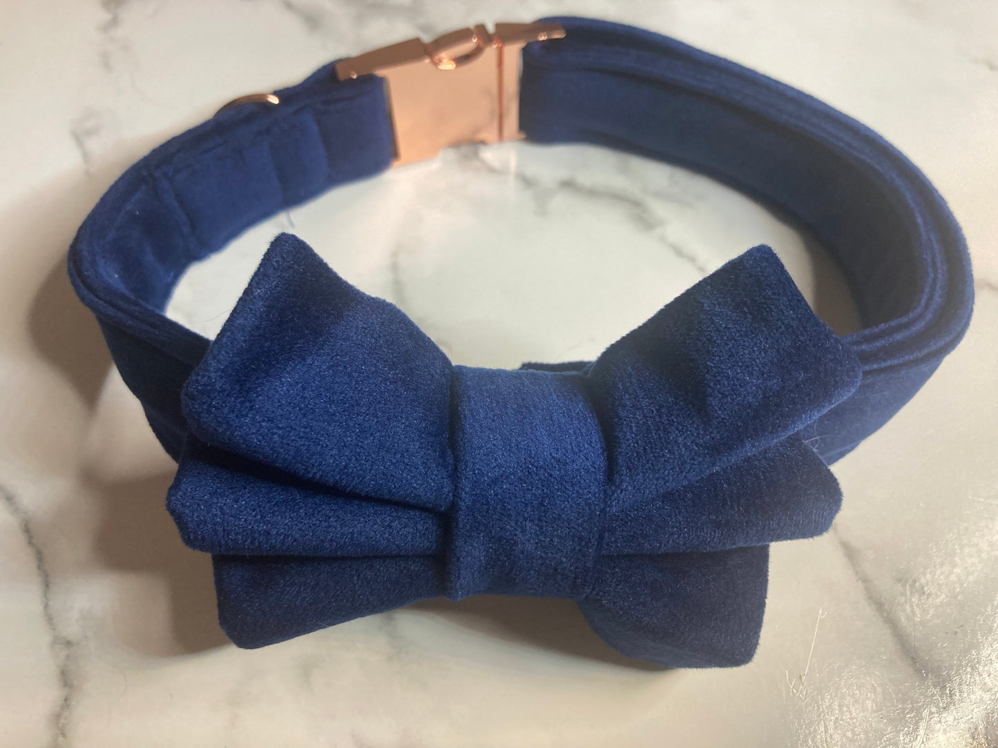 Luxury navy velvet dog collar set, handmade dog collar set, rose gold buckle, matching dog accessories, dog accessories