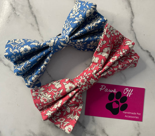 Liberty Pink/Blue Fabric Handmade Dog Bow Tie