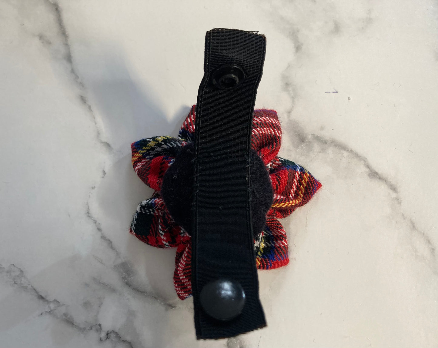 Red Tartan Handmade Dog Collar Flower: Plaid Pet Collar Accessory