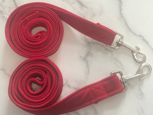 Red Velvet Handmade Dog Lead: Rose Gold Hardware, Luxury Pet Leash