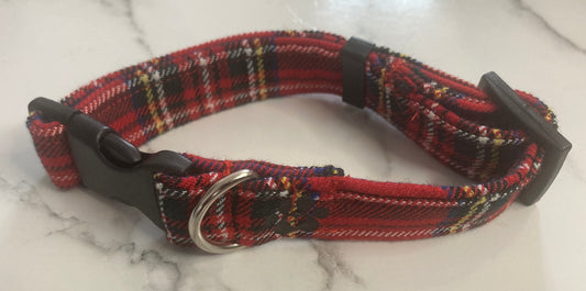 Red tartan dog collar, handmade, adjustable dog collar, pet collar, matching dog accessories