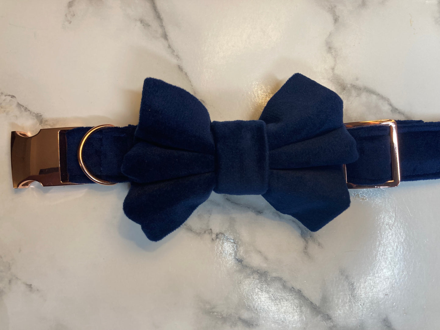 Luxury navy velvet dog collar set, handmade dog collar set, rose gold buckle, matching dog accessories, dog accessories