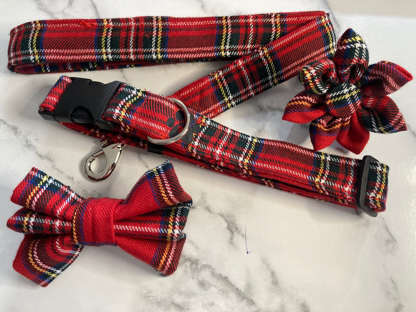Red tartan dog lead, handmade pet lead, matching dog accessories