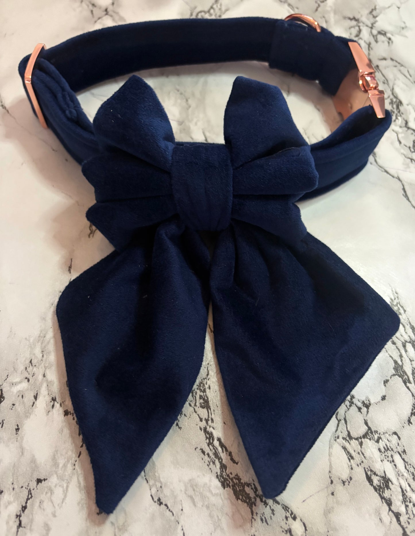 Navy Velvet Dog Sailor Bow Tie: Handmade Luxury Collar Accessory