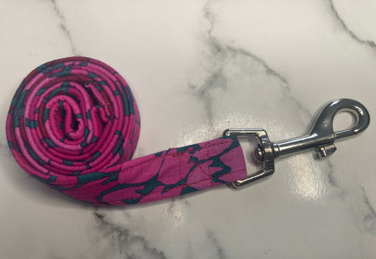 Ombre pink leaf dog lead, handmade pet lead, designer fabric, matching dog accessories