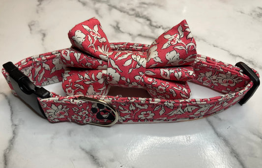 Liberty dog collar in pink, handmade, adjustable, floral pet collar, designer fabric, matching dog accessories