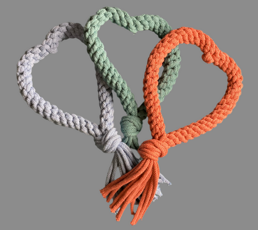 Heart Tug Toy, 100% Recycled Cotton Cord Toy, Dog Pull Toy, Eco Friendly Dog Toy, Gift for Dogs, Handmade Dog Tug Toy, Fetch Toy