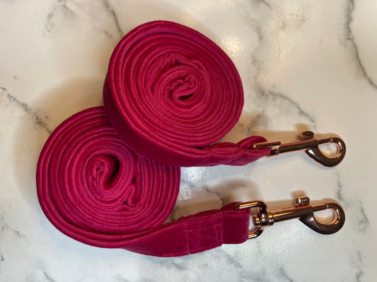 Luxury pink velvet dog lead, handmade pet lead, rose-gold hardware, matching dog accessories