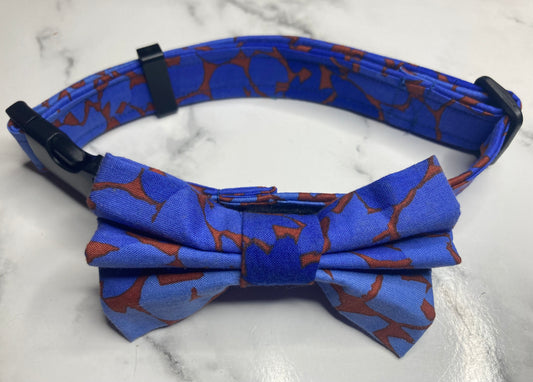 Ombre blue leaf dog bow tie, handmade pet bow tie, designer fabric, matching dog accessories