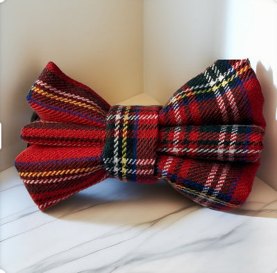 Red tartan dog bow tie, handmade pet bow tie, matching dog accessories