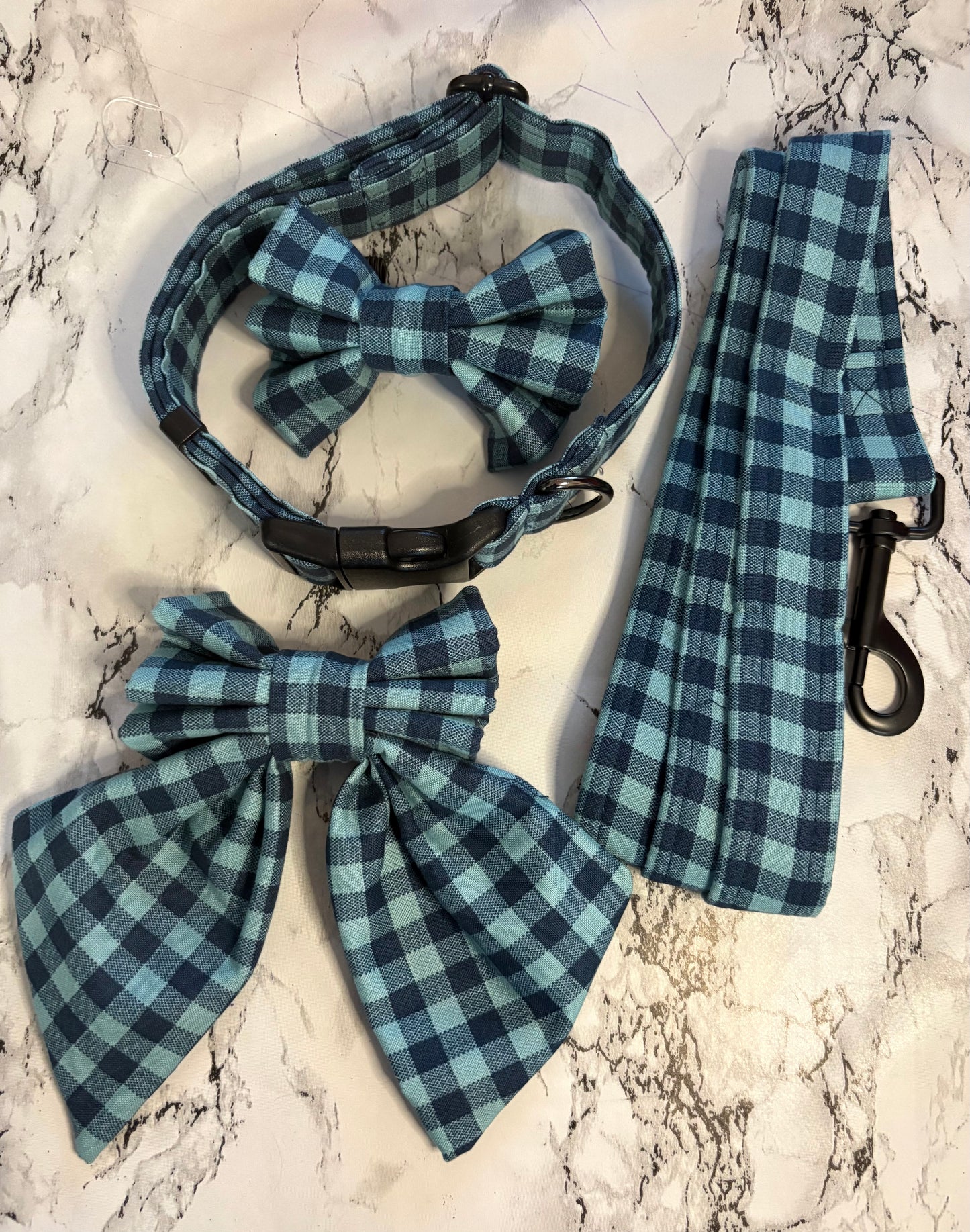 Navy & Teal Check Dog Lead-Handmade Dog Accessory