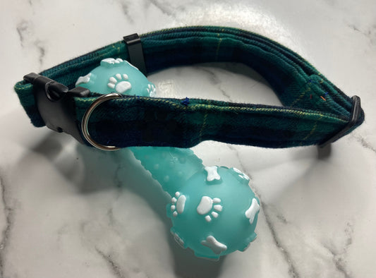 Green tartan dog collar, handmade, adjustable pet collar, matching dog accessories