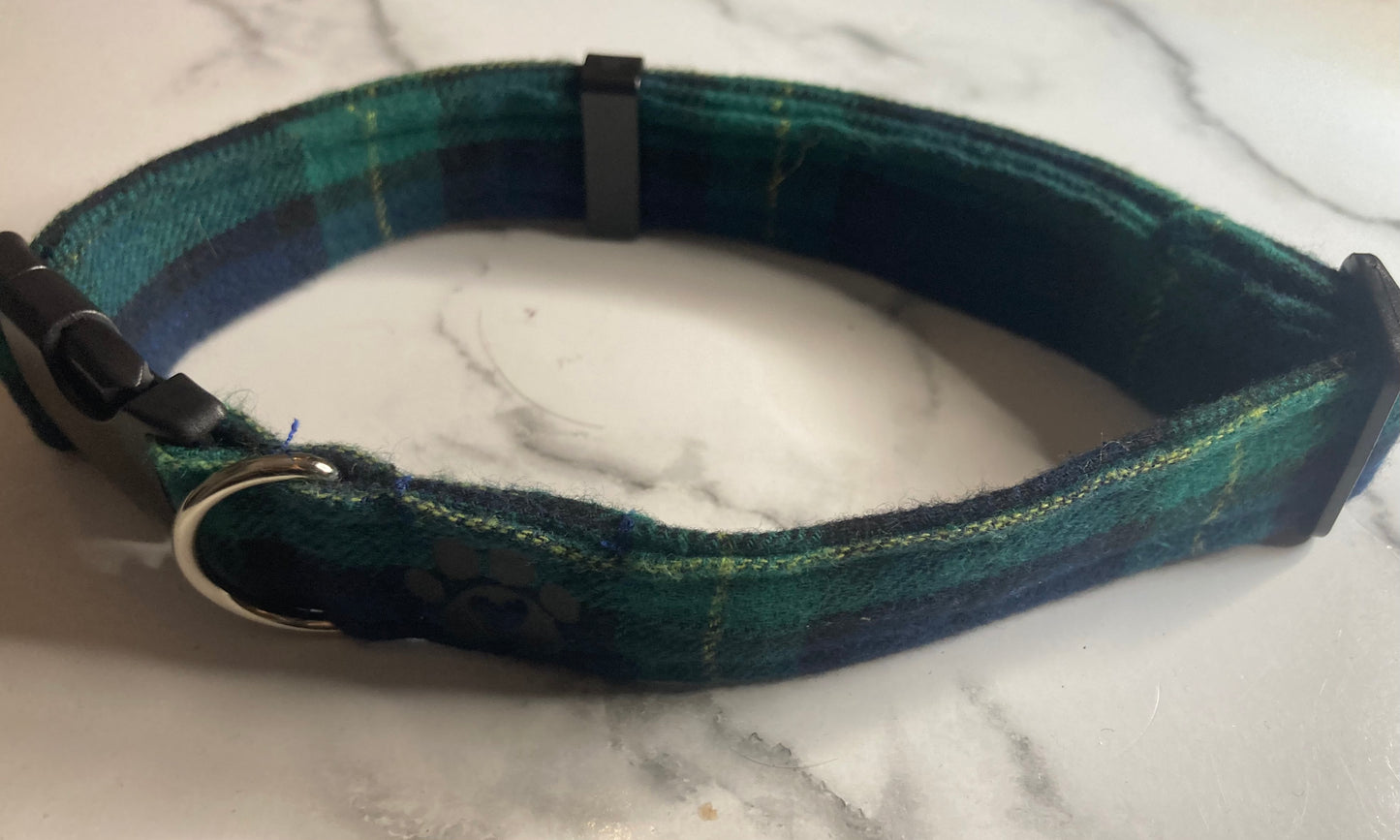 Green tartan dog collar collection, handmade collar, lead & bow tie, adjustable pet collar set, matching dog accessories,