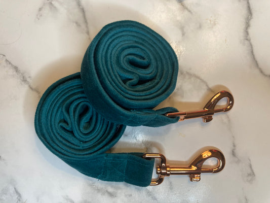 Luxury green velvet dog lead, handmade pet lead, rose-gold hardware, matching dog accessories,
