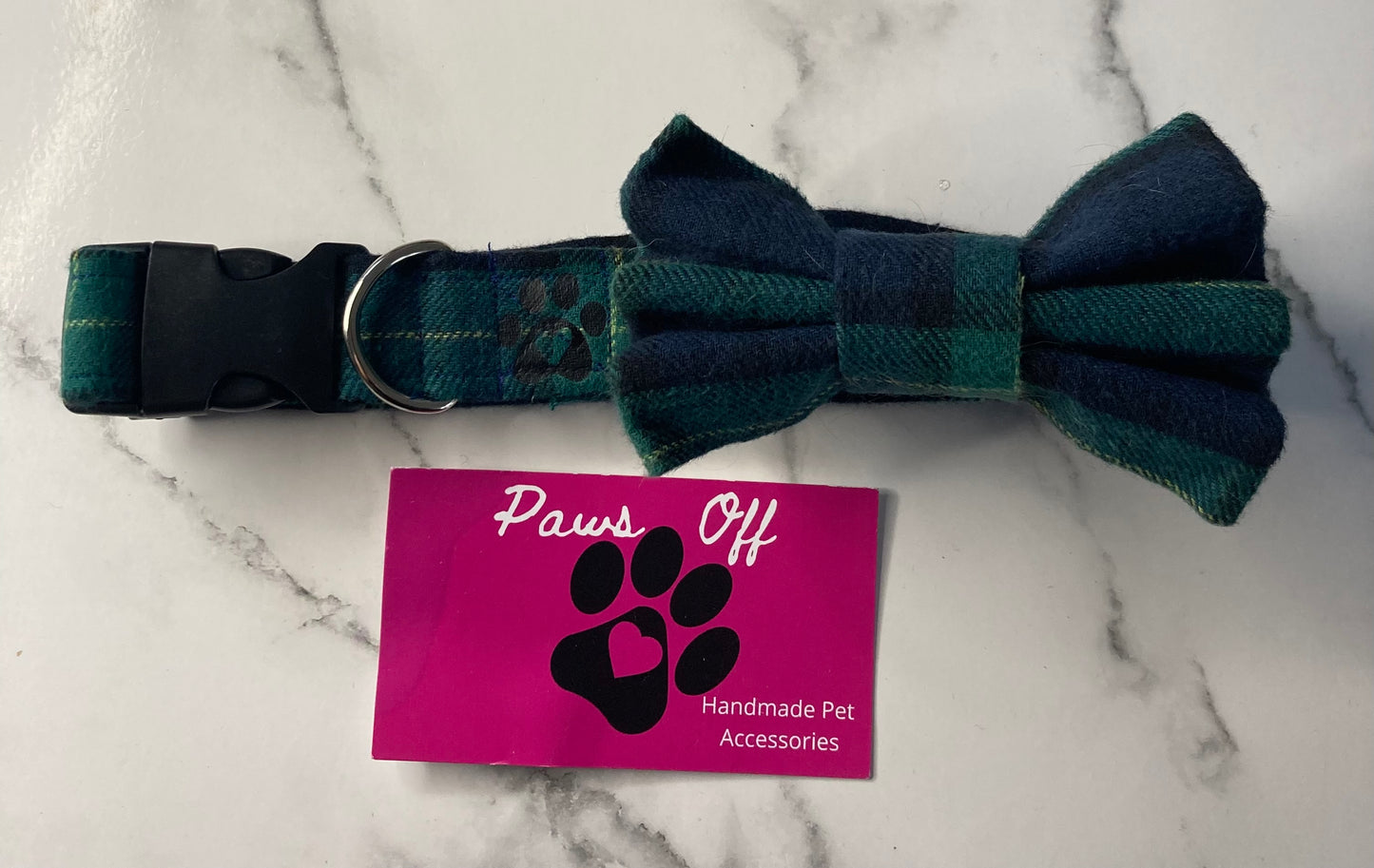 Tartan green handmade adjustable personalised dog collar