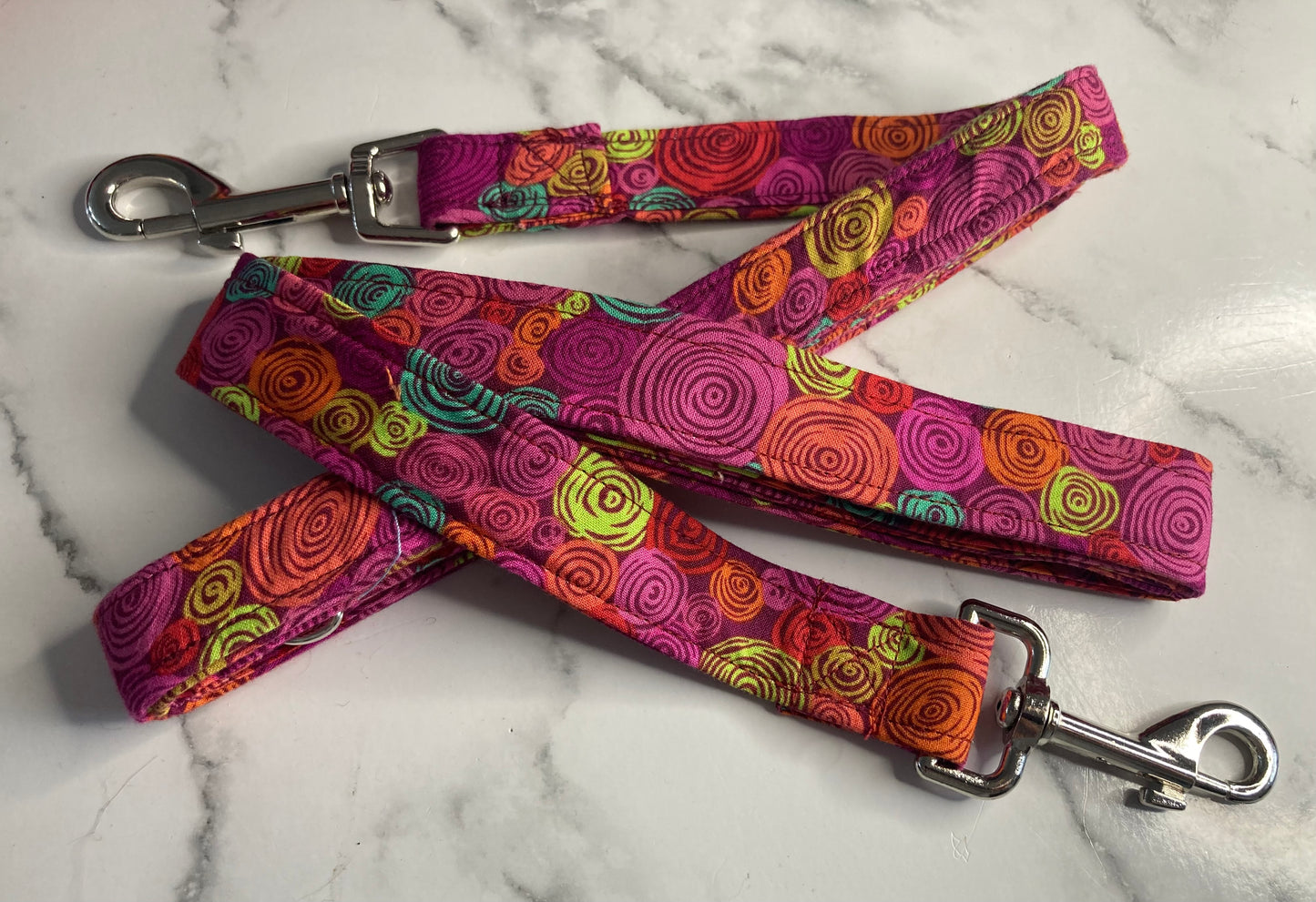 Modern Swirl Fabric Handmade Personalised Adjustable Dog Collar set and matching Lead, Bow Ties and Bandanas