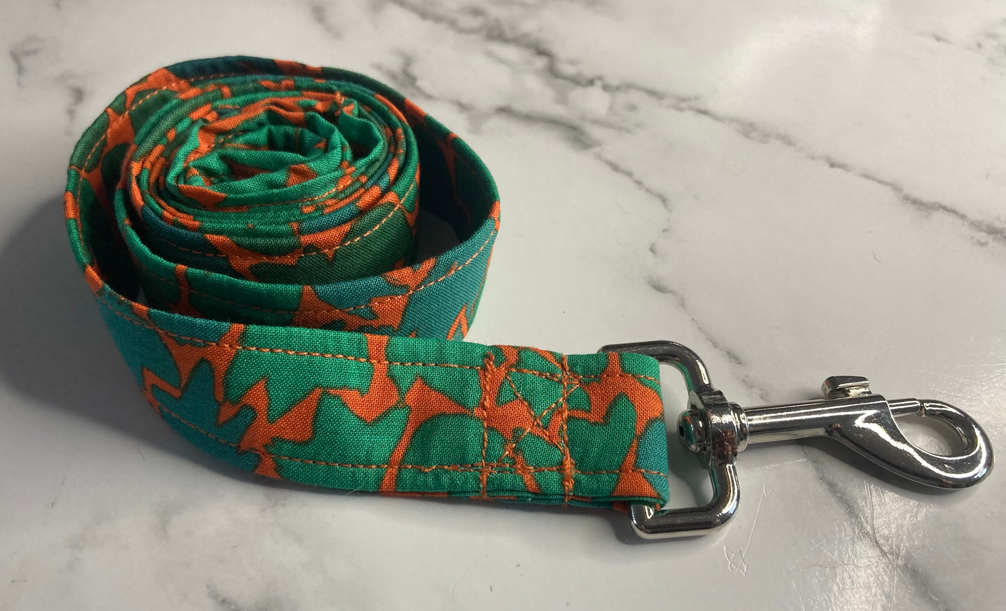 Ombre leaf orange/green handmade personalised dog collar set, adjustable collar, lead, bow tie and bandana