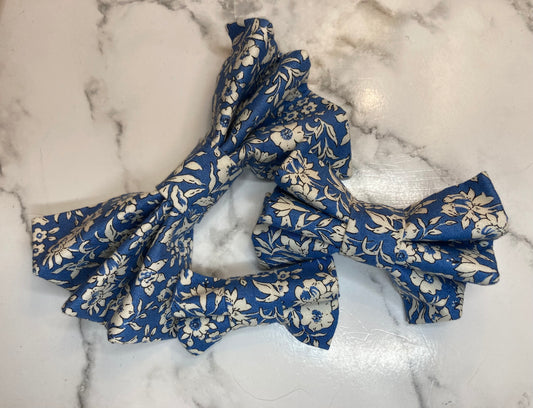 Liberty dog bow tie in blue, handmade, floral pet bow tie, designer fabric, matching dog accessories